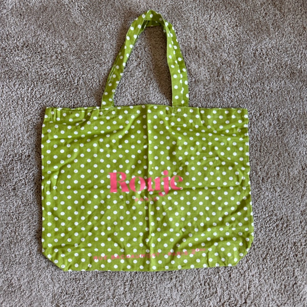 Rouje Green Polka Dot Tote Bag